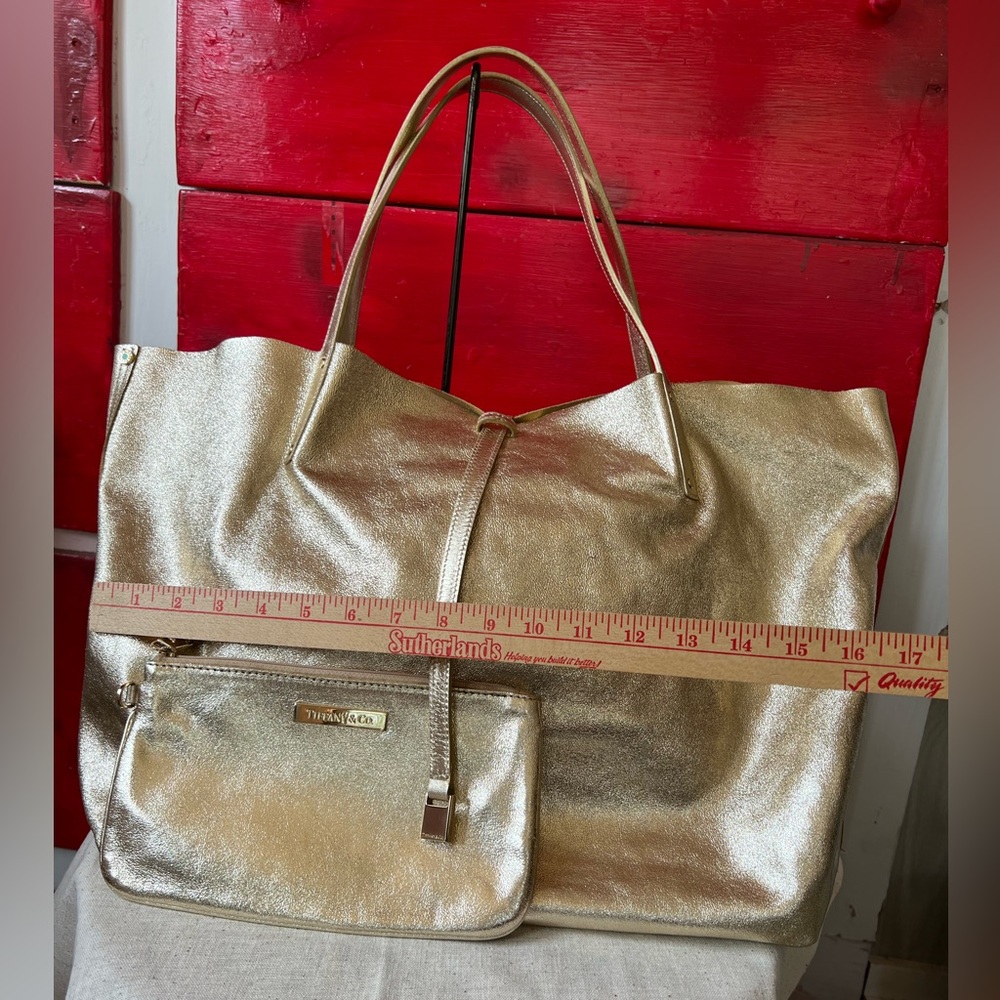Tiffany Authentic Suede Reversible Tote Bag Metallic Gold X Beige - Picture 9 of 13